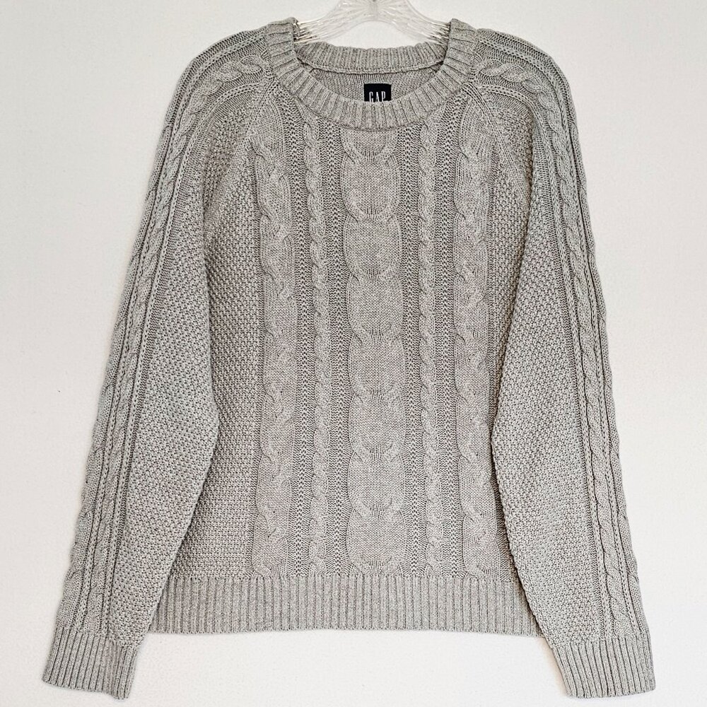 Gap Chunky Cable Knit Cotton Fisherman Sweater Gray XL Classic Preppy